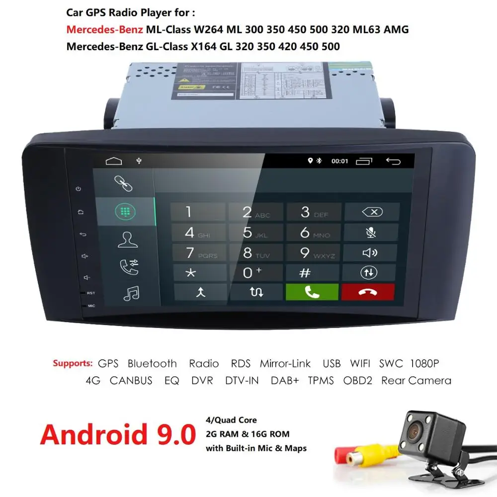 Top 7 ”2 Din IPS Android 9.0 DSP Car Navigation DVD radio for Mercedes Benz ML GL W164 ML300 ML350 USB DVR TPMS OBD2 Reverse Camera 3