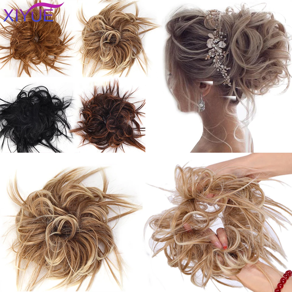 Moño sintético desordenado banda elástica para el pelo, moño rizado Updo, banda de pelo falso de alta temperatura, coleta de envoltura de Donut