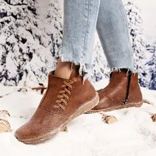 Women Walking Shoes Ankle Boots PU Leather Outdoor Sport Sneakers Soft Flat Woman Short Boots Ladies Slip-on Footwear Bota Mujer