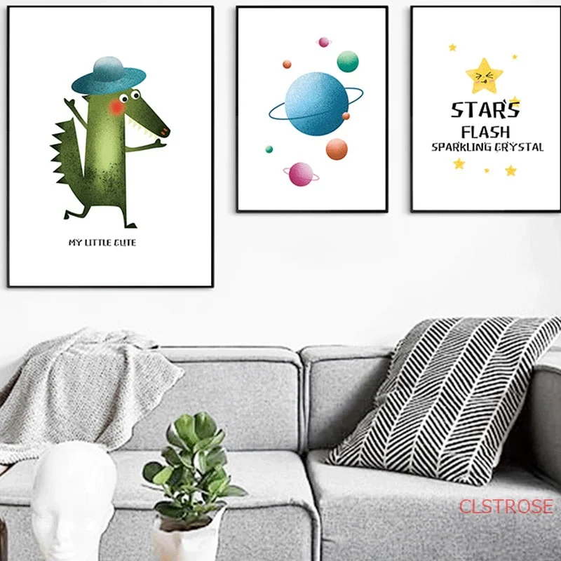 Плакат с мультяшными животными милые звезды печать на холсте S для детской