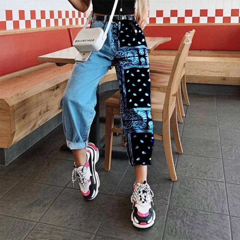 

Printed Cargo Jeans Women Loose Straight Leg Women Jeans Split Jeans High Streetwear Pants Women Vestidos De Mezclilla De Mujer