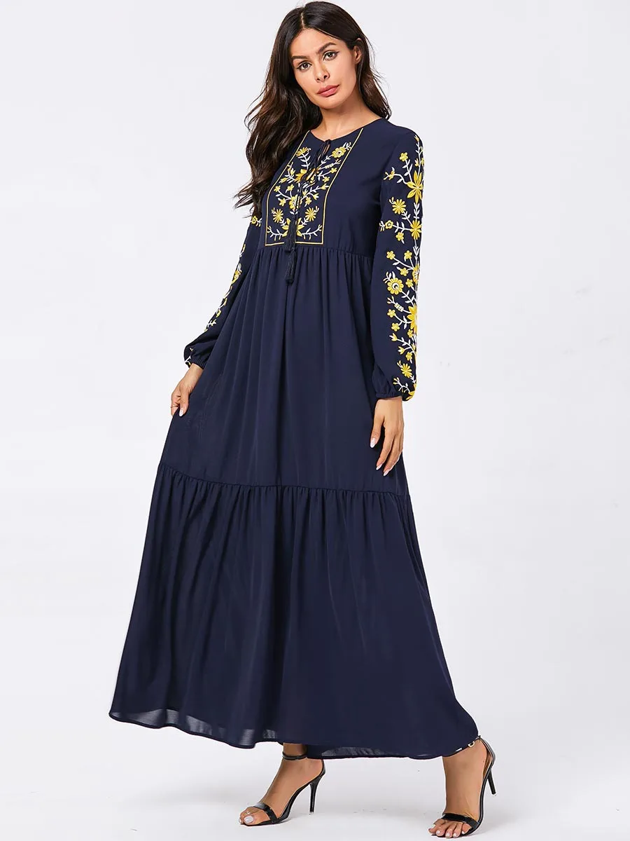 Abaya для женщин мусульманское платье женское Свободное длинное с длинным рукавом