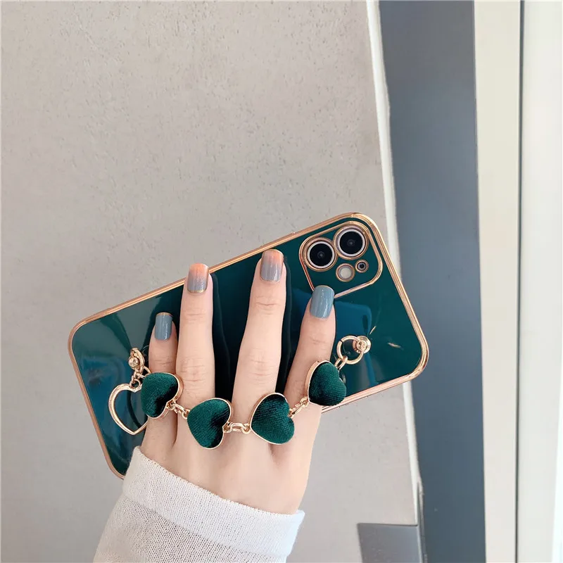 Чехол с металлическим браслетом и цепочкой в виде сердца для iPhone 11 Pro Max 12 MiNi XR XS X 7 8
