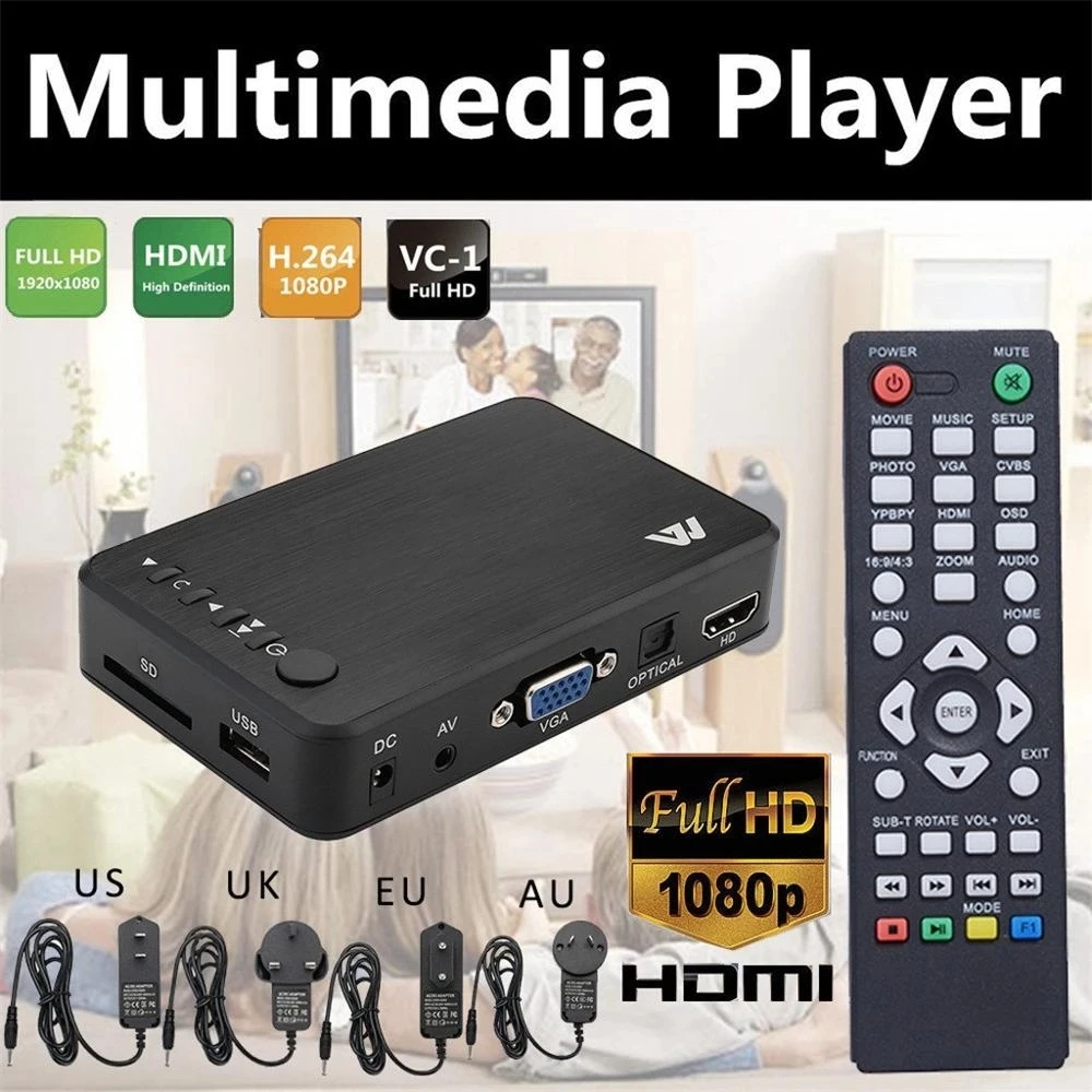 

1080P Портативный Full HD мультимедийный плеер видеоплеер 1080P H.264 AV/HDMI/VGA выход USB внешний HDD медиаплеер для MKV RMVB
