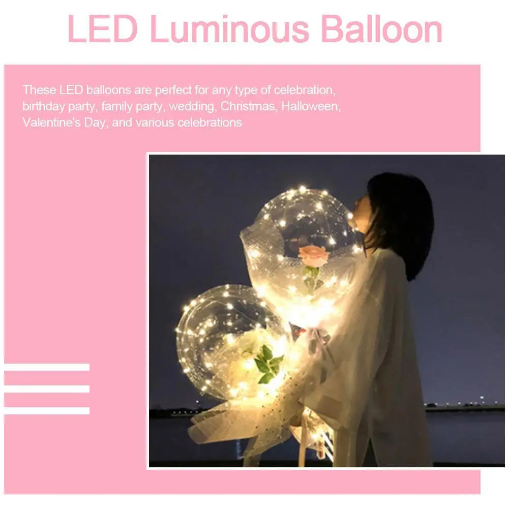 LED Luminous Balloon Transparent Round Foam Rose Bouquet Ball Birthday Party Wedding Decoration Girl Christmas Gift NEWER