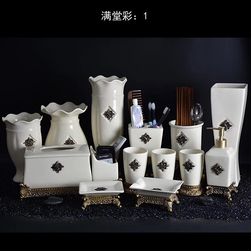 

The new European-style minimalist ice cracked porcelain bathroom set of seven bathroom ceramic mug toothbrush cup wash kit