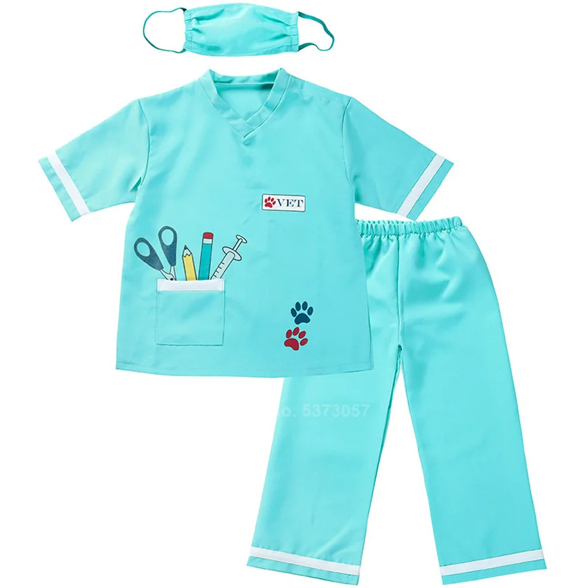 Детские комплекты одежды для девочек Детская Больничная медицинская форма, костюмы медсестры для косплея, топы с эффектом потертости+ штаны, ветеринарный доктор, Рождественский подарок