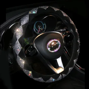 

Universal Rhinestone Car Steering Wheel Covers Bling Diamond Crystal Auto Wheel Covers for Women Girls Car Interior Accessories