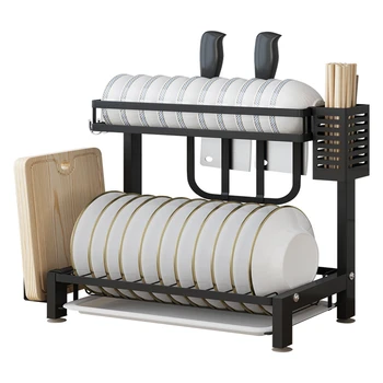 

Black stainless steel kitchen racks household dishes rack dish racks drain bowl racks drying tableware storage box