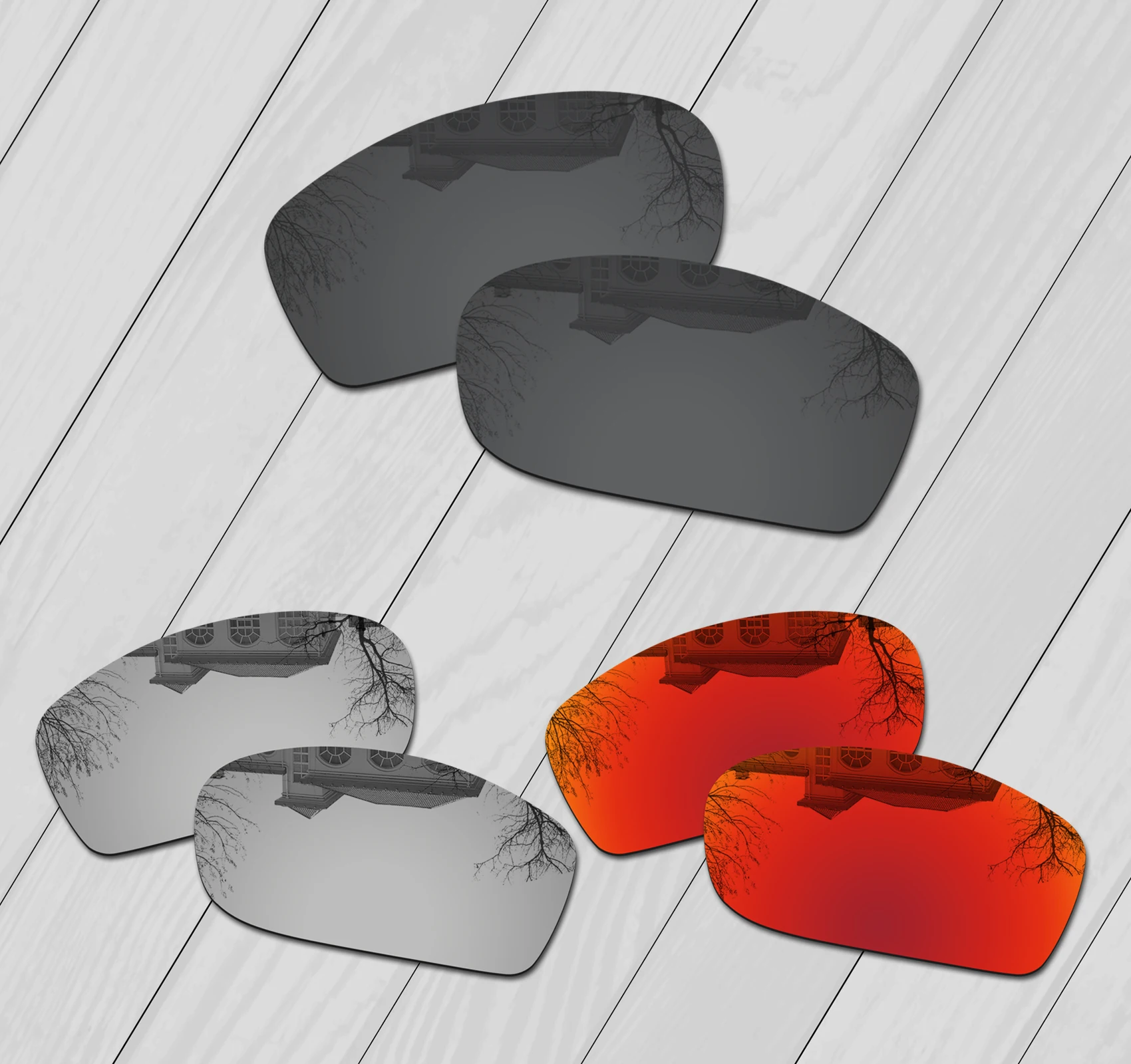 E.O.S 3 Pairs Black & Silver & Fire Red Polarized Replacement Lenses for Oakley Jawbone