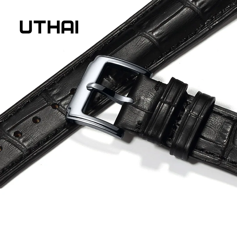 UTHAI Z01 новые часы браслет ремень черный Ремешки для наручных часов из натуральной кожи ремешок для часов 18 мм 20 мм 22 мм кварцевые ремешки для часов