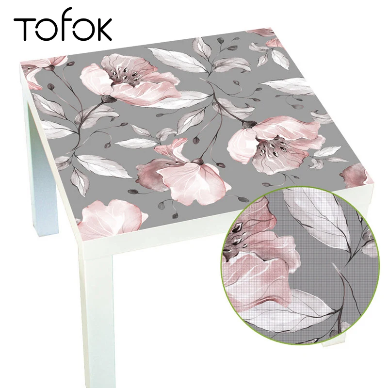 

Tofok 55x55cm Pink Rose Petal Non-slip Film Square Table Stickers Self-adhesive Oil-proof Home Furniture Ground Decor Sticker
