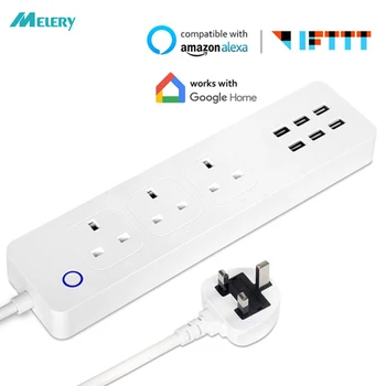 

Smart WiFi Power Strip 3 UK Plug Outlets Socket with USB 1.8m/5Ft Extension Cord Homekit Work Alexa Google Home Assistant