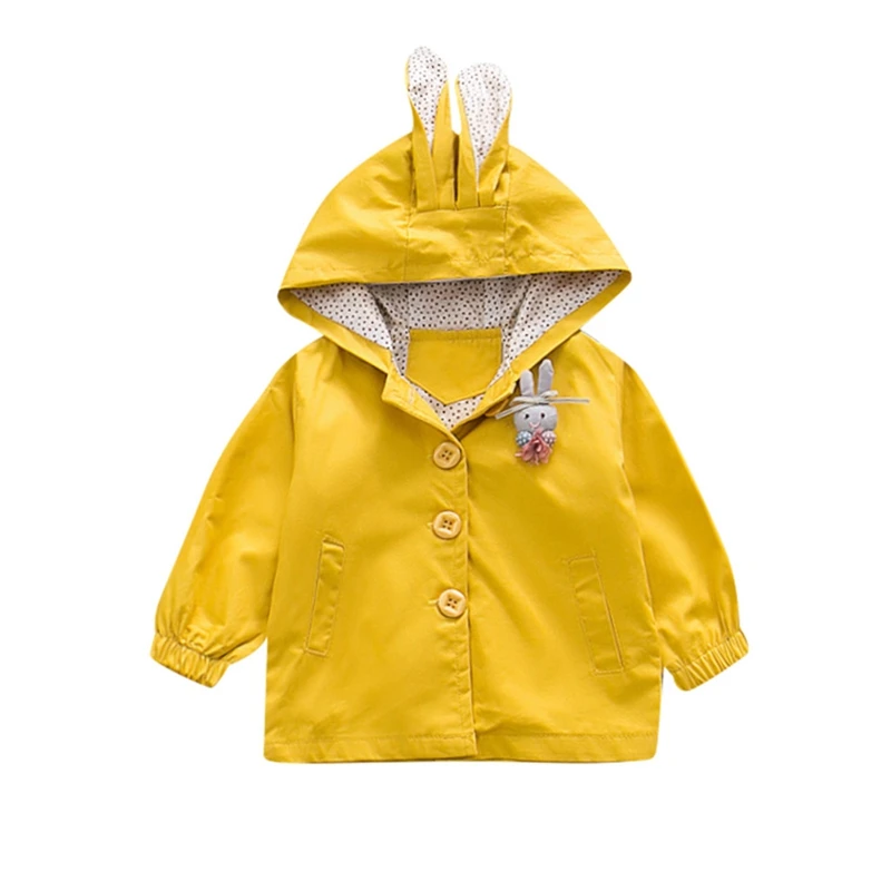 Куртка Пыльник для маленьких девочек ветрозащитное пальто в горошек с заячьими