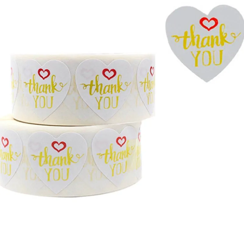 

500pcs/roll Beautiful Thank You Red Heart Love Stickers Scrapbooking for Handmade Gift Wedding Party Decor Stationery Sticker