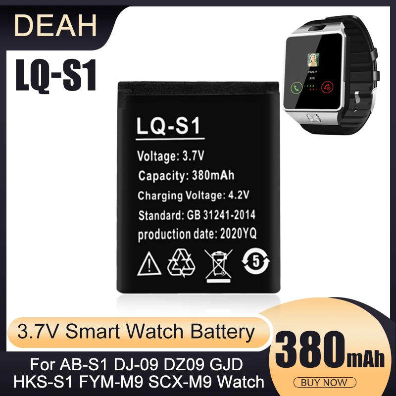 vhbw batteria compatibile con smartwatch A1, GT-08, FYM-M9, DZ09, DZ-09 smartwatch orologio bracciale fitness (380mAh, 3,7V, Li-Poly