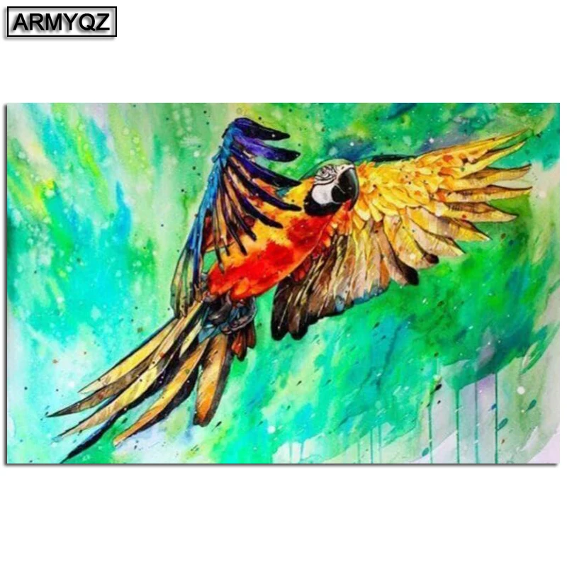ARMYQZ New Diamond Embroidery Colorful Parrot 5d Painting Full Square Rhinestones Picture Mosaic Beadwork | Дом и сад