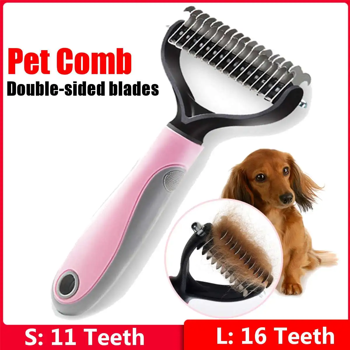 Cepillo de aseo para mascotas con 11/16 dientes, doble cara, rastrillo de capa inferior, para perros y gatos, herramienta de aseo para mascotas