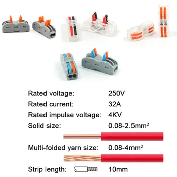 Mini Terminal Conductor de cableado rápido, divisor de luz Led de empuje rápido fácil de PCT-222, cable de empalme Universal, 20-100 Uds. 2