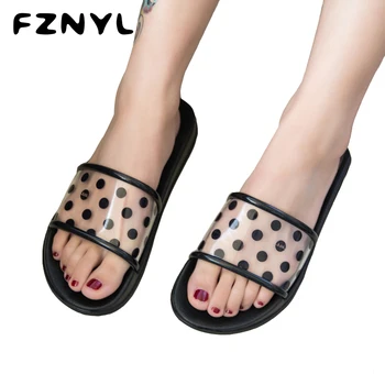 

FZNYL Women Home Bathroom Slippers Soft Non-slip Indoor Slides Female Outdoor Casual Transparent Dots Beach Sandals Women's Shoe