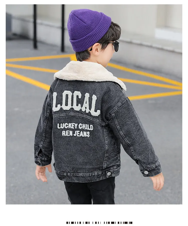 light green jacket Winter Boys Denim Jacket Blue Black Color Retro Plus Thicken Rabbit Fur Warm High Quality Outwear Clothes Kids Windbreaker Coats big puffy jacket