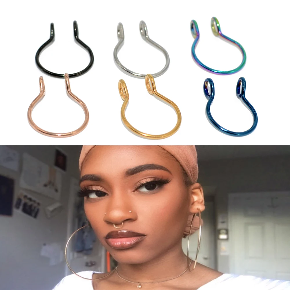 6PCS Steel 20G Dainty Faux Nose Rings Fake Septum Rings Hoop Nostril