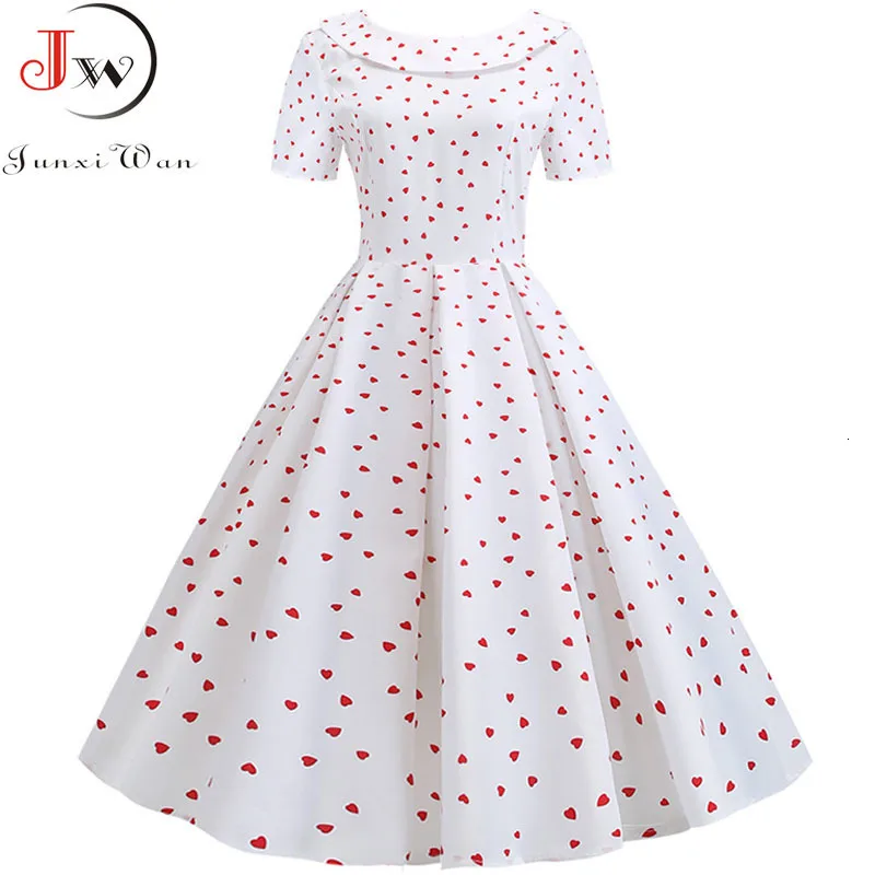 

Vintage White Summer Dress Women Peter Pan Collar Print Sweet Bow Midi Dresses Short Sleeves Elegant Party Dress Plus Size Robe