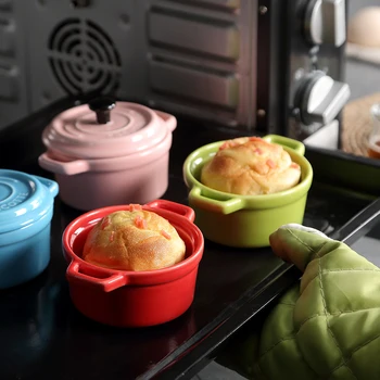 

1 Pcs Small Size 13*9CM Home Kitchen Ceramic Pudding Cake Bowls Pot Microwaveable With Cover