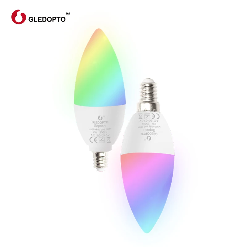 GLEDOPTO Zigbee RGB+ CCT светодиодный 4 Вт умный светильник в форме свечи E12 E14 с дистанционным управлением декоративная лампа с регулируемой яркостью работает с Amazon Echo Plus