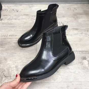 

Black Wram Winter Boots Women Snow Boots New British Style Patent Leather Ankle Boots Women Shoes Woman Plus Velvet Short Boots