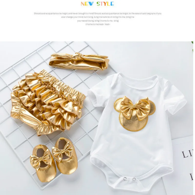 Милый Летний комбинезон 4 шт. одежда для маленьких девочек обувь повязка на