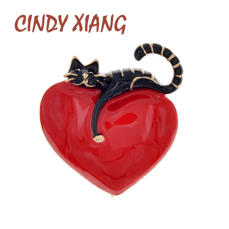 CINDY XIANG, эмалированная брошь в виде сердца и кошки, милая булавка в виде котенка, яркие броши в виде животных, детские ювелирные изделия, модный дизайн, 2 цвета, доступны