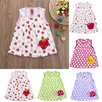 

Toddler Cute Baby Girls Cotton Flower Children Dot Striped Tees Dress T-Shirt Vest