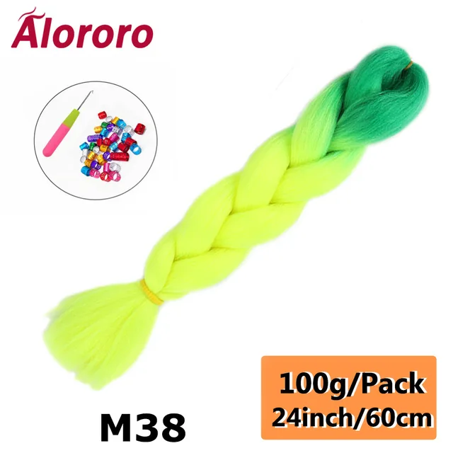 Jumbo Braid Hair Extensions Green Synthetic Braiding Hair 24 Inch Afro Blue Pink Purple Blonde Ombre Hair for Braids Alororo 24inches-M38