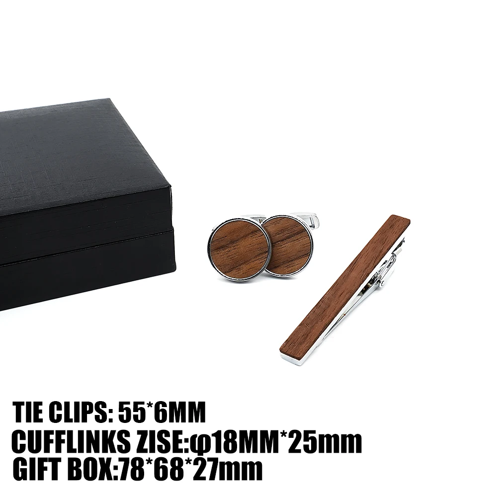 Mahoosive Wood 클래식 남성용 커프스 단추 타이 클립(선물 상자 포함) 프렌치 커프 셔츠용 지르콘 그를 위한 훌륭한 선물