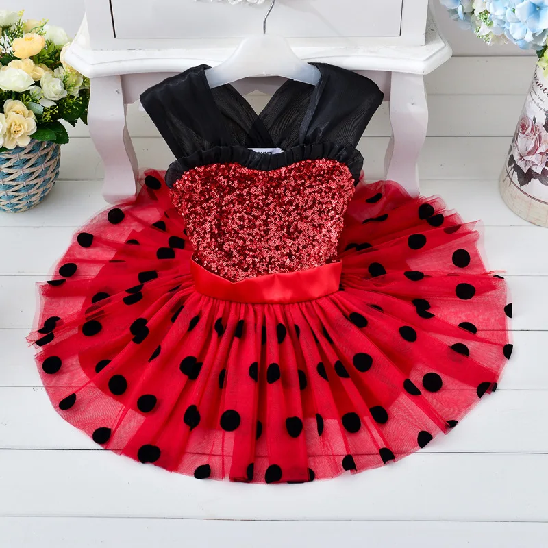 Carnival 2020 Red bug cosplay Girls Dress Summer Clothes Redbug Party Dress Children's day Lace Dot Baby Girls Dresses