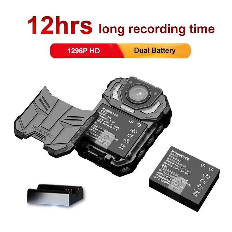 

1296P Police Camera 30fps With Dock Charger Mini Compact Pocket Clip Body Cam Wearable Worn Camcorder 16X Zoom