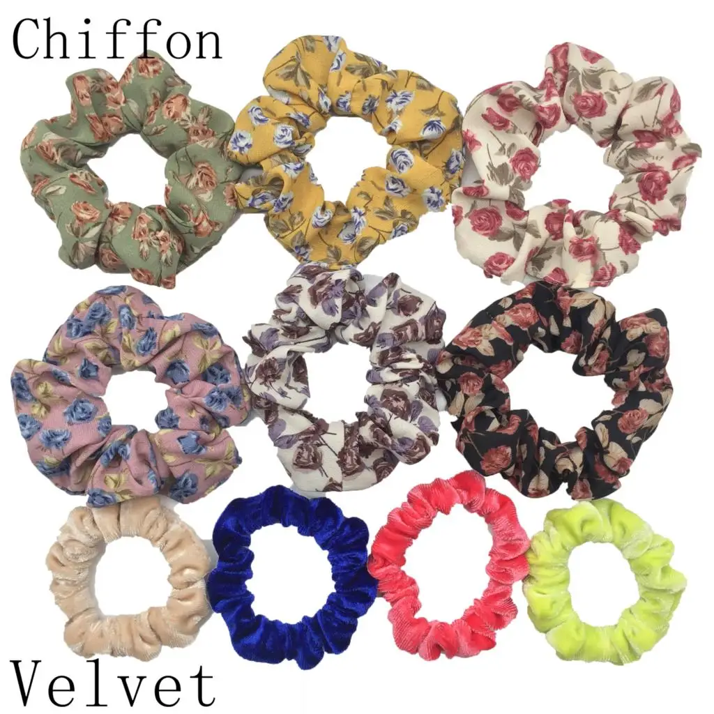 types of hair clips Scrunchies Set Hair Accessories Velvet Chiffon ties band Sequins organza Ponytail Holder Headwear No Crease Leopard Solid  10pcs hair band for ladies Hair Accessories