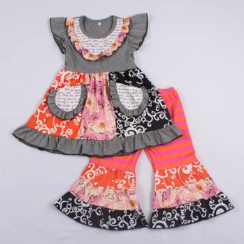 

kid baby girl clothes set spring flutter sleeve outfit 0-12 years old girl boutique ruffle outfit kid clothing set baby outfit