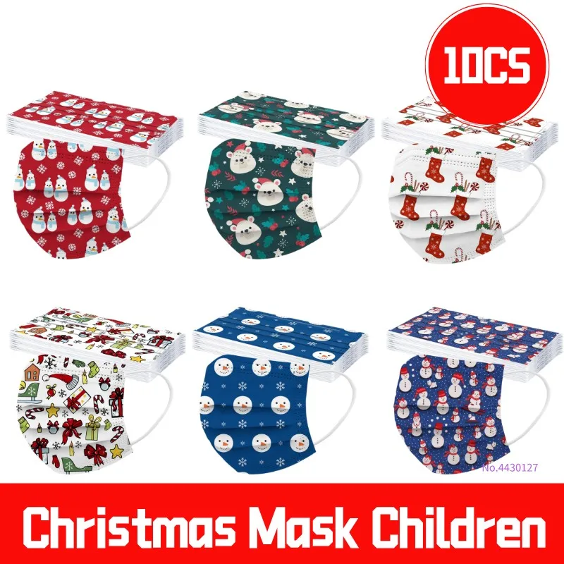 10pcs Child Christmas Mask Disposable Breathable Non Woven Unisex Face Mascararillas Cartoon Mondkapjes Halloween | Тематическая