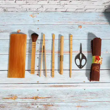 

Household Bamboo Tea Knife Towel Scissor Set Tea Accessories Tools for Tearoom Ceremony Home Decoration