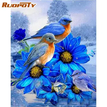 

RUOPOTY 60x75cm Diy Oil Painting By Numbers Kits Blue Flower And Birds Paints By Number Acrylic Paint Drawing On Canvas Diy Artw