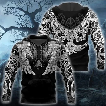

Viking Muninn Tattoo Raven 3D Printed Men hoodies Harajuku Fashion Hooded Sweatshirt Autumn Unisex hoodie sudadera hombre KS924