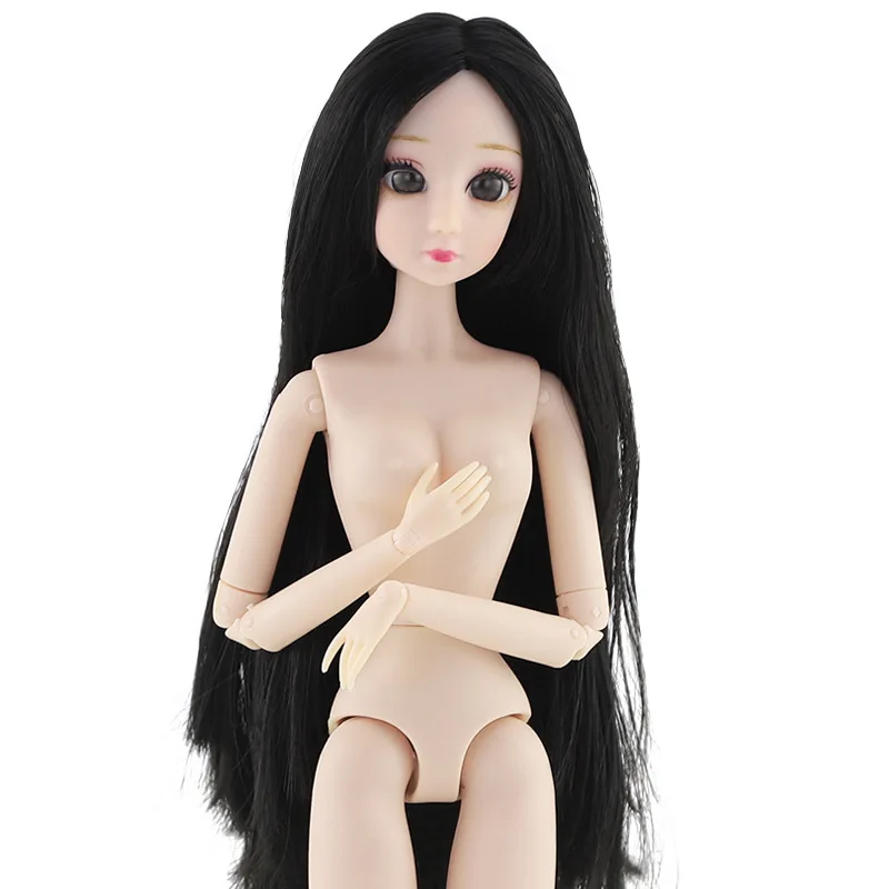 30cm BJD Doll 28 Movable Jointe Dolls 3D Eyes Bjd Plastic Doll for Girls Toys Long Wig Female White Skin Nude Body Fashion Gift 18