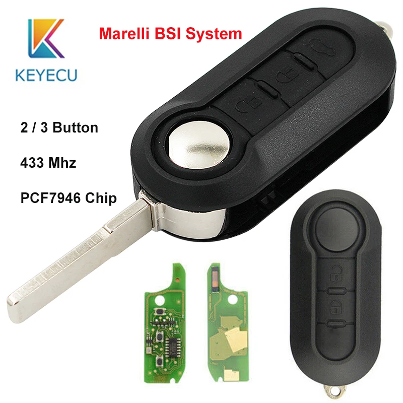Брелок KEYECU с 2 кнопками/3 кнопками 433 МГц PCF7946 для чипа Fiat 500 Doblo Punto Florino 2007 2017 Marelli BSI