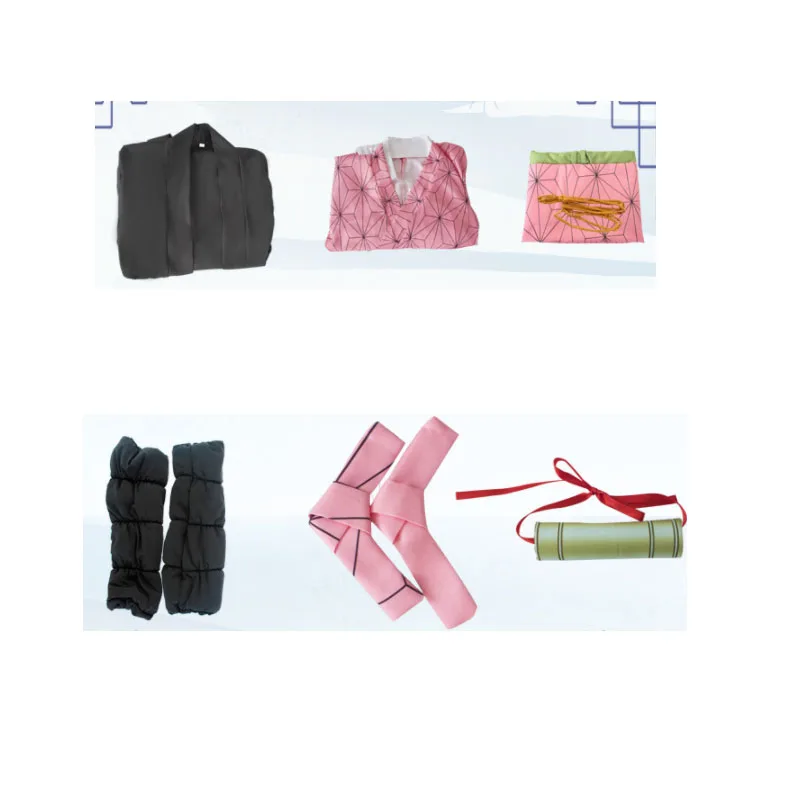 Full Set Demon Slayer Kimetsu no Yaiba Kamado Nezuko Cosplay Costume Kimono wig Geta Shoes Headwear Japan Anime Halloween Dress