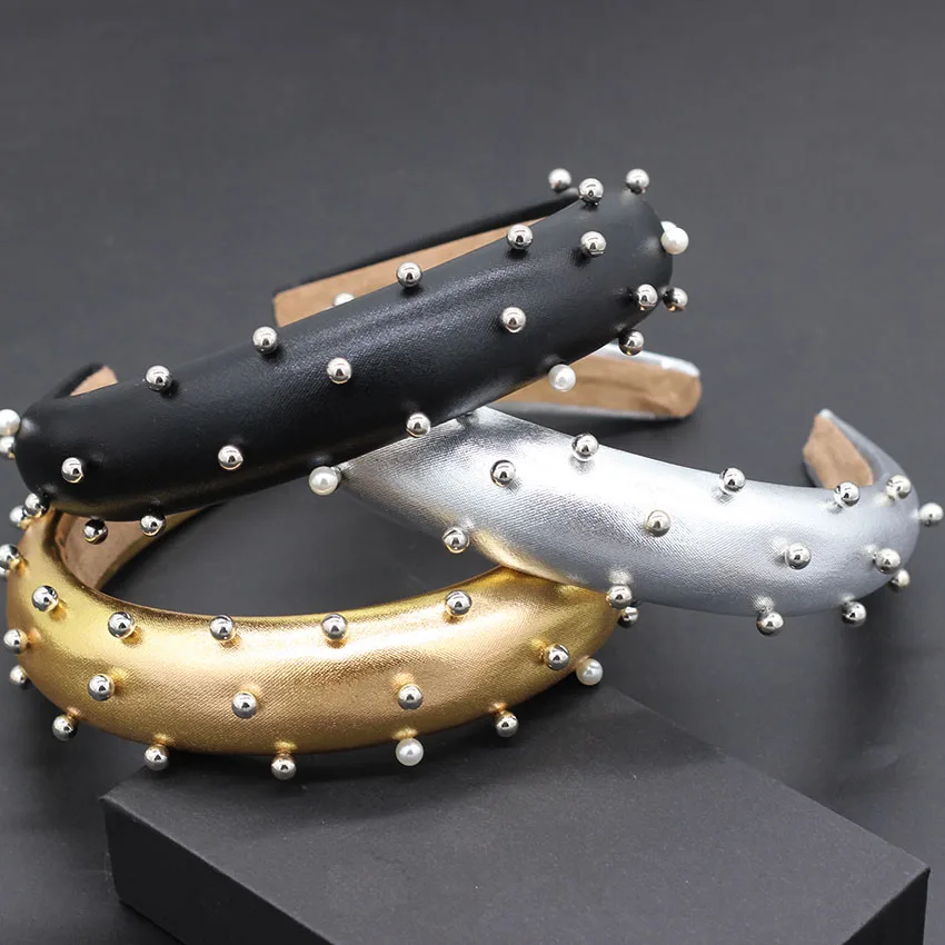 

New leather rivet headband European and American Baroque fashion simple rivet headband travel wild casual headband 780