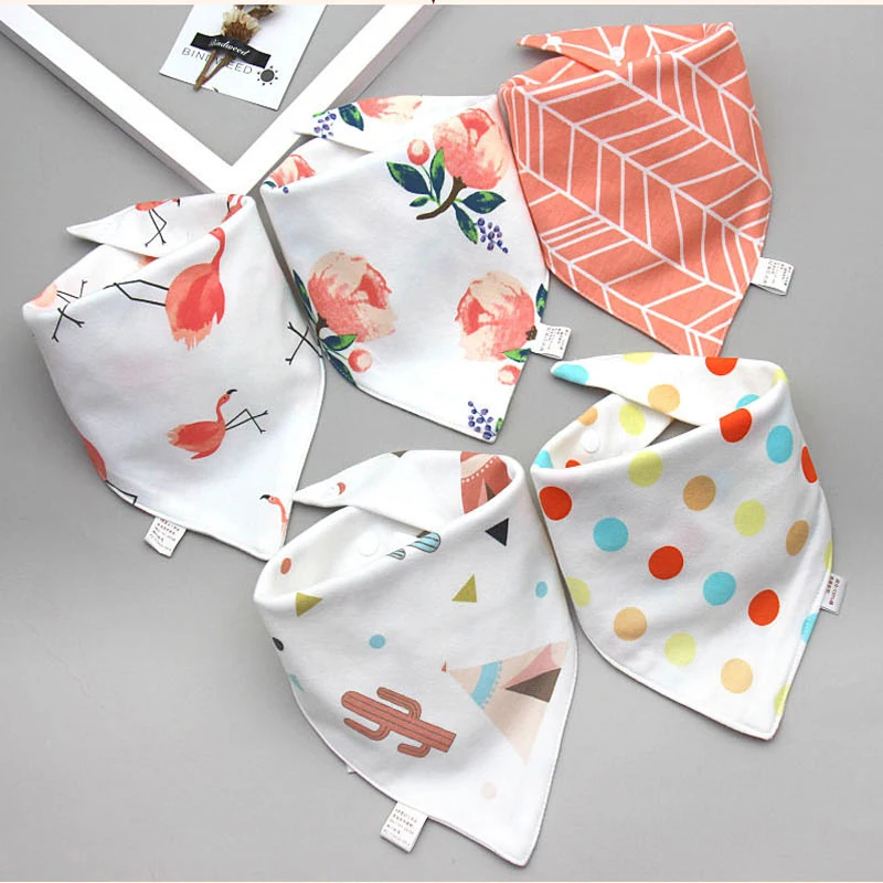 Baby Bibs Triangle Double Cotton Apron Boys Saliva Print Girls Towel 5 Bandana Baby pieces/lot Feeding Cartoon Bibs Cotton Bibs
