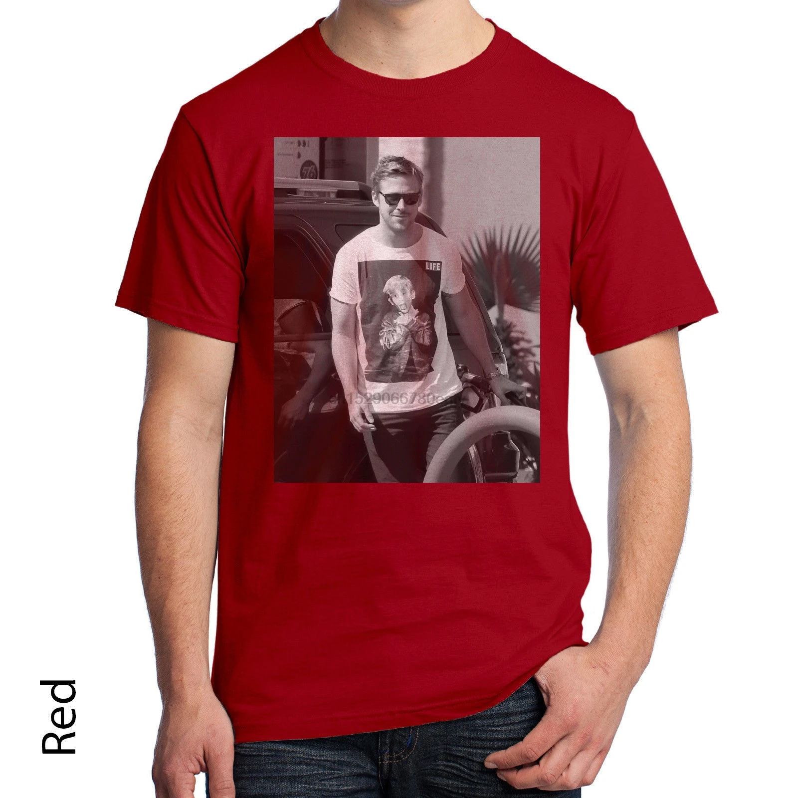 Ryan Gosling Wearing Macaulay Culkin Graphic Футболка красивая забавная хипстерская 35 крутая