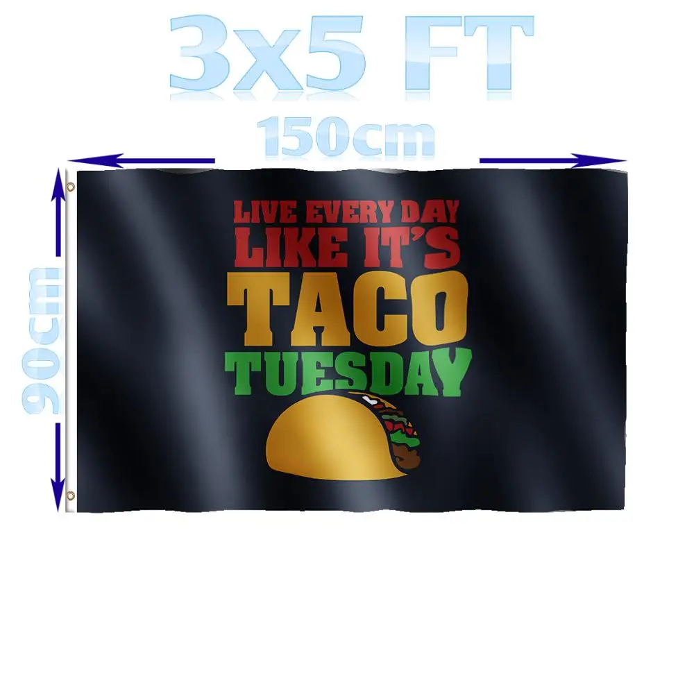 

BENFACTORY Store 3x5 Ft Single Layer 100D Polyester Brass Grommets Indoor Outdoor Mexican Favorite Taco Tuesdays Flag